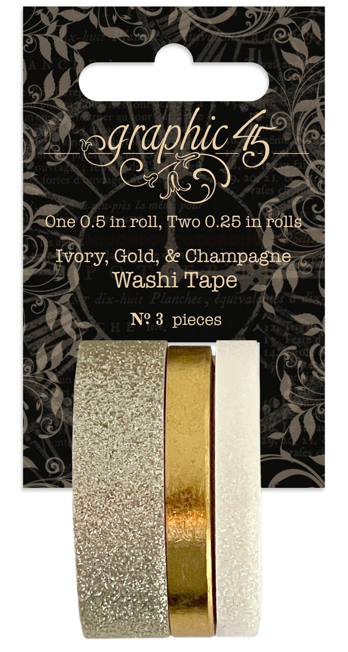 Graphic 45 Staples Glitter & Gloss Washi Tape Set-Ivory, Gold & Champagne